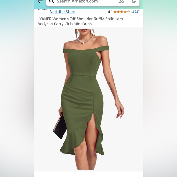 Dresses & Skirts - High split olive cocktail dress off shoulder: NWOT
